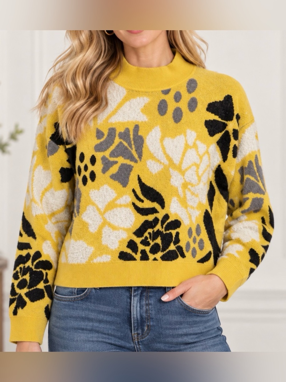 NWT! Rain + Rose Floral Mockneck Sweater, SMALL